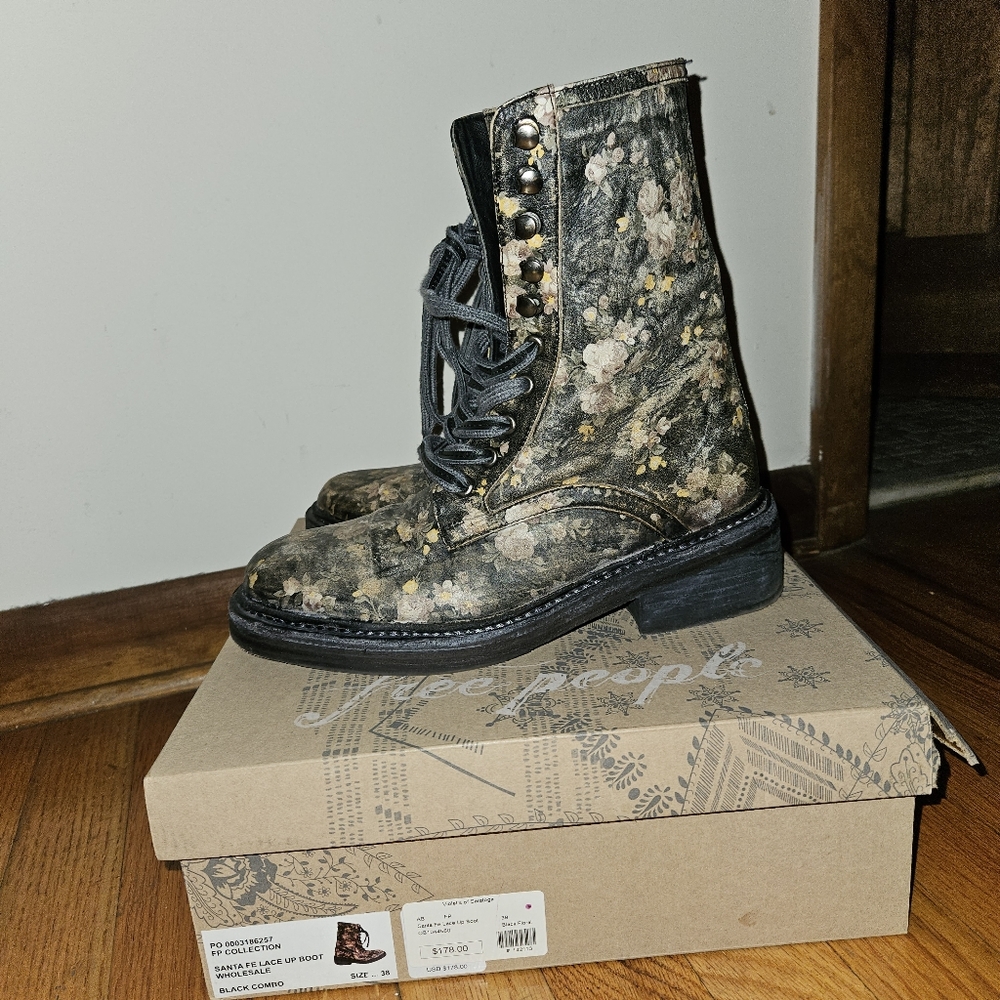 Free People Sante Fe Floral Combat Boots 38